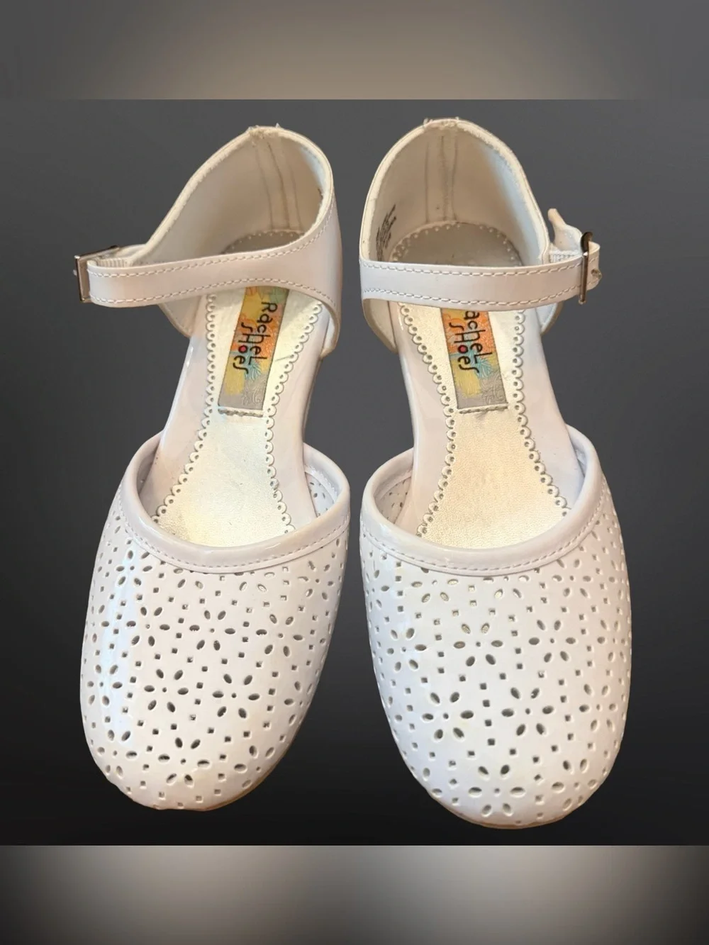 Rachel Girls White Perforated Floral Heels | Size 3
